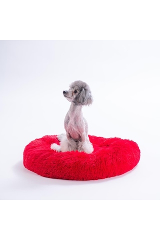 Kırmızı Donut Köpek Yatağı Kedi Yatağı Simit Yatak Anti-stress Pet Yatağı Peluş Yatak L