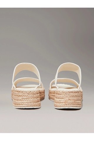 Calvin Klein Kadın Tuval Platform Espadril Sandalet Beyaz