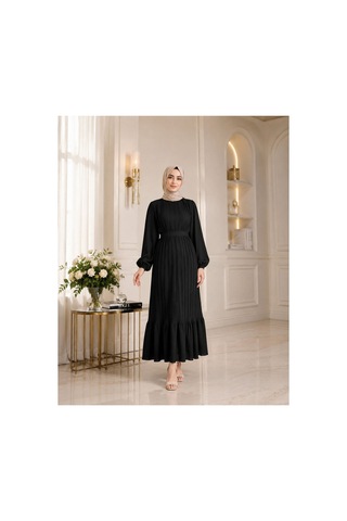 Unika Boutique Kadın Şifon Pileli Elbise Siyah