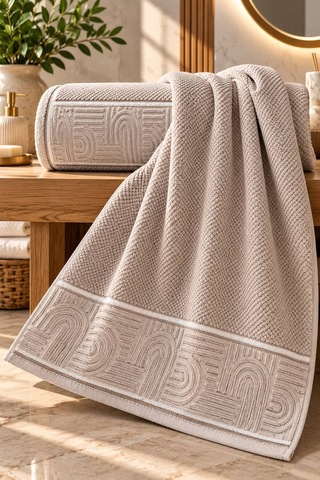 Jakarlı Büyük Boy Banyo Havlusu Premium Sıkı Dokuma %100 Organik Pamuk 90x150 Cm Bej - 945284492 Bej