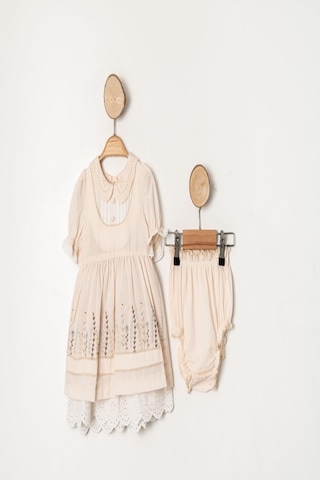 Kız Bebek Pudra Çiçek İşlemeli Fistolu Elbise Kilotlu Takım-1350 Pembe