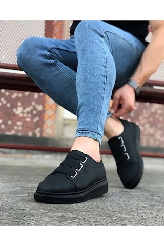 Aymood Jy026 Astor Erkek Günlük Lastikli Cilt Spor Sneaker Ayakkabı Cst - Siyah