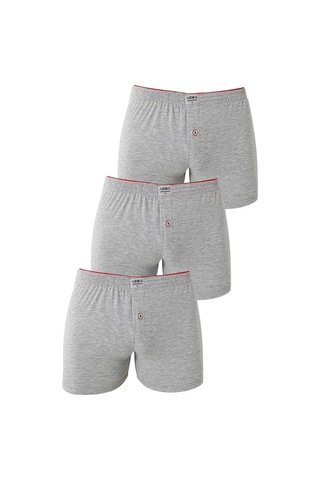Hadpols Premium Alt Giyim İç Çamaşırı Çamaşır Erkek Gri Düğmeli Boxer 3'lü Paket %100 Pamuklu Penye
