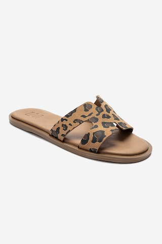 Luvishoes Bıora Siyah Sarı Desenli Hakiki Deri Kadın Terlik Siyah - Sarı