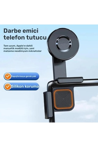 Honeybeeshop Tesla Araçlar İçin Siyah Silikon Koruma Titreşimi Önleyen Abs Malzemeli 360 Derece Dönebilen Manyetik Araç Telefon Tutucu