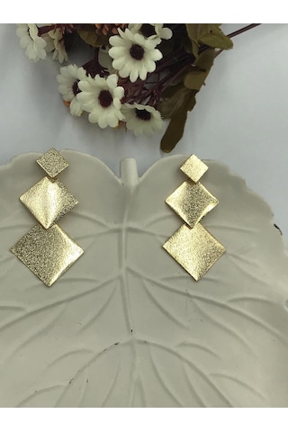 Kadın Kare Detay Sallantılı Gold Renk Bijuteri Küpe Gold