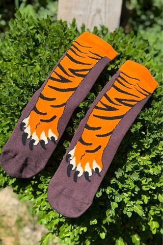 Lousocks Unisex Kaplan Pençe Desenli Soket Çorap Kahverengi