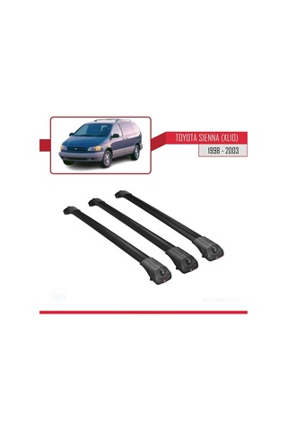 Toyota Sienna Xl10 1998-2003 Arası İle Uyumlu Ace-1 Ara Atkı Tavan Barı Siyah 3 Adet Bar