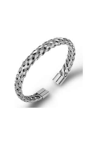 Ehediye Chavin Gri Örgü Kelepçe Çelik Erkek Bileklik Ec53By Altın