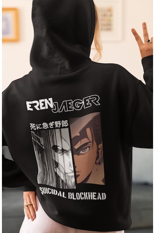 Sevbano Eren Jaeger Attack On Titan Suicidal Blockhead Anime Sırt Baskılı Siyah