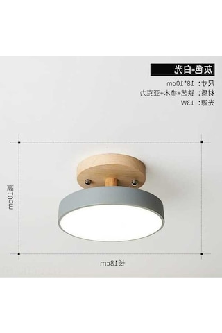 Opulentliving Gri Ahşap Giriş/balkon Led Avize, 18cm, 3 Renk Seçenek, Minimalist Koridor Lambası, Modern Tasarım Gri