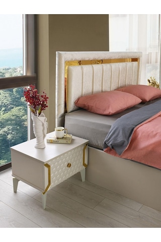 Milano Komodin-mdf-aynalı-kum Beji- Beyaz