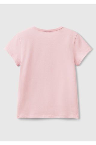 Kız Çocuk Pembe Simli Logo Baskılı T-shirt Pembe