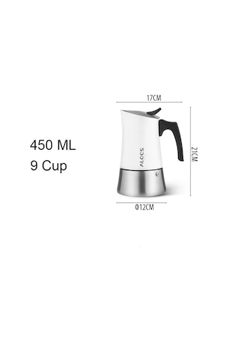 Alocs Taşınabilir Mocha Pot 450 Ml 9 Cup Beyaz