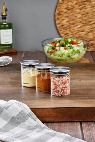 Cooket 3'lü 200 Ml Metal Kapaklı Borosilikat Cam Kavanoz Ckr3894 Şeffaf - Gri