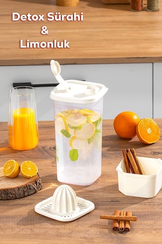 Porsima 06-1109 Detoks Sürahi & Limonluk Şeffaf 1,5 L - Beyaz