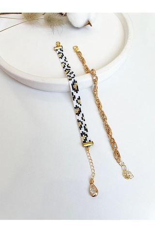 Nevoaccessory Siyah Leopar Desenli Miyuki Bileklik Set Çok Renkli