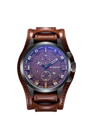 Curren Karien 8225 Erkek Büyük Kemer Spor Saati Avrupa Ve Amerika Saati Büyük Kadran Siyah Kabuk Kahverengi Kemer Çok Renkli