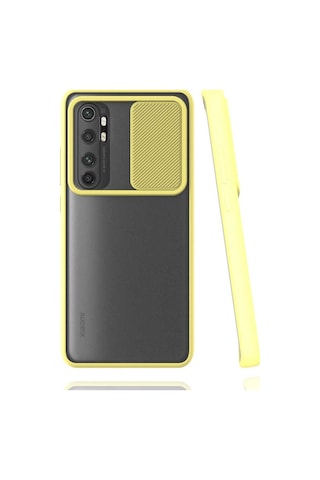 Noktaks - Xiaomi Uyumlu Xiaomi Mi Note 10 Lite - Kılıf Slayt Sürgülü Arkası Buzlu Lensi Kapak - Sarı