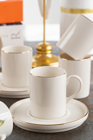 Kitchen Life 12 Parça 6 Kişilik Stackable Altın Yaldızlı Kahve Fincan Takımı - Kahve Fincanı Seti 100 ML