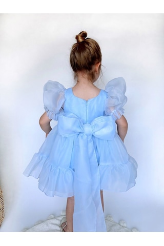 Linola Baby Kids Puffy Şifon Kız Çocuk Parti Elbisesi Mavi