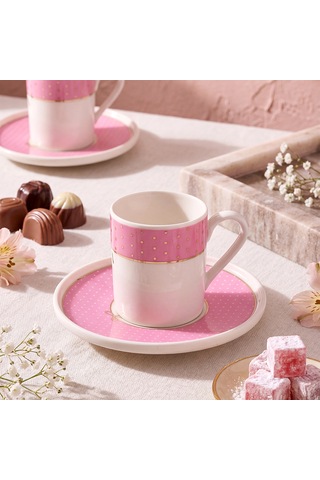Aryıldız Nila 4 Parça 2 Kişilik Kahve Fincan Takımı Pembe 90 Ml Çok Renkli