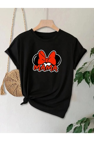Mevese Sevgi Anneler Günü Hediye Anne Temalı Baskılı Oversize Bisiklet Yaka T-shirt - Siyah