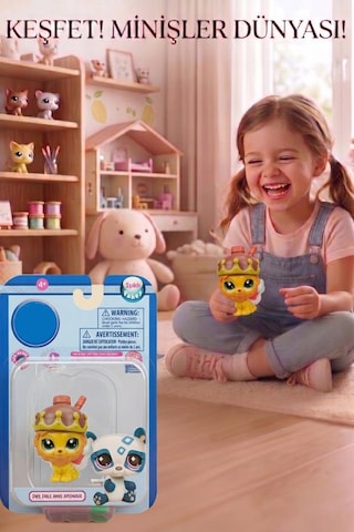 3 Parça Minişler Pet Shop Işıklı Toplu Kutulu Tekli Oyuncak Figürü - Pipetli Kral Taçlı Aslan