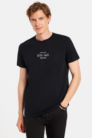 Tudors Erkek Slim Fit Dar Kesim %100 Pamuk Yumuşak Dokulu Baskılı Siyah Bisiklet Yaka Tişört-33163 Siyah