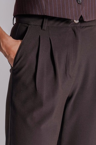 Braccas Kadın Yandan Cepli Arka Cep Fleto Beli Lastikli Ve Pilili Slim Fit Pantolon Kahverengi Kahverengi