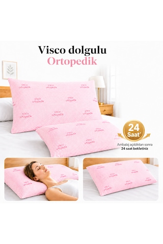 Visco Dolgulu Ortopedik Yastık 50x70 Cm -boyun Desteği Sağlar. Pembe