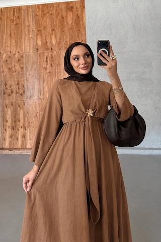 Riella Butik Pavera Tesettür Elbise Kahverengi