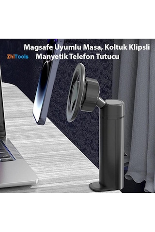 Zhltools Magsafe Uyumlu Masa Koltuk Klipsli Manyetik Telefon Tutucu Siyah