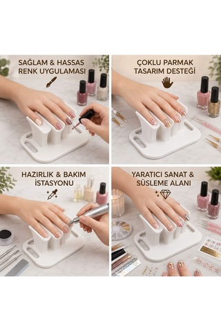 Veriqo 3d Manikür Oje Sürme Standı 4 Parmak Destekli Nail Art Tırnak Bakım Aparatı Beyaz