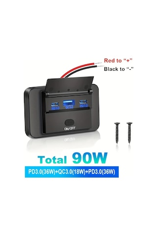 Boatshop1 2 Paket Üç Portlu Usb Araba Hızlı Şarj Soketi Qc3.0 Pd3.0 Araba Şarj Cihazı Tip-c Anahtarı Rv Tekne Kamyon Motosiklet Otobüs İçin