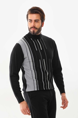 Beluga Erkek Yarım Balıkçı Yaka Çizgili Kazak 42363 Siyah