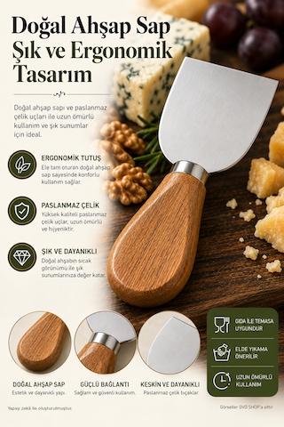 Bambu Peynir Bıçağı 4'lü Set Kahverengi