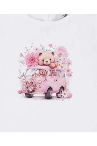 Araba Çiçek Baskılı Body Fiyonklu Etek Takım Pembe