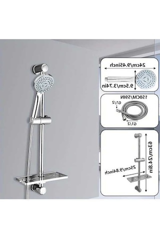 Fastbuy Challenger Simli Takım Elbise: Paslanmaz 5 Fonksiyonlu Duş Başlığı Seti, Ayarlanabilir Yükseklik, 59'' Hortum & Raf