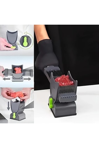 Honeybeeshop Paslanmaz Çelik Manuel Et Sebze Kesici Siyah Ayarlanabilir Vantuzlu Hızlı Dilimleyici Pürüzsüz Kesim Çok Fonksiyonlu Mutfak Aracı Siyah