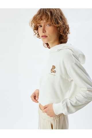 Koton Şortlu Pijama Takımı Crop Kapüşonlu Üst Ve Şort Ekru 5wlk40242mk Ekru