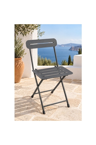 Katlanır Metal Balkon Bahçe Sandalyesi Bistro Sandalye Tekli Füme 1648