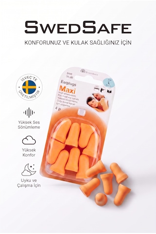 Swedsafe Maxi Kulak Tıkacı, 4 Çift, Yüksek Gürültü Azaltma, Ultra Yumuşak Köpük, Yüksek Konfor, İş, Seyahat Ve Uyku