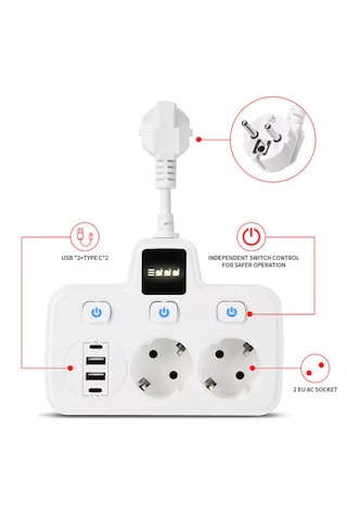 Vtn-503 Akım Korumalı Duvar Tipi Priz 2x Usb 2x Priz Typce 20w