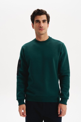 AR-MA Arma Erkek Regular Fit Basic 3 İplik Şardonlu Bisiklet Yaka Sweatshirt Pamuk Polyester Karışımlı K30124603302 Yeşil