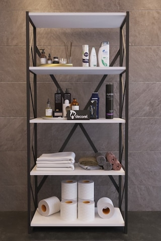 Morpanya Mony Metal Banyo Rafı Ünite 5 Raflı Banyo Düzenleyici Raf Deterjan Havlu Rafı 150 Cm Beyaz