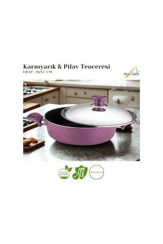26 Cm Granit Karnıyarık & Pilav Tenceresi Çelik Kapak - Mürdüm Mürdüm