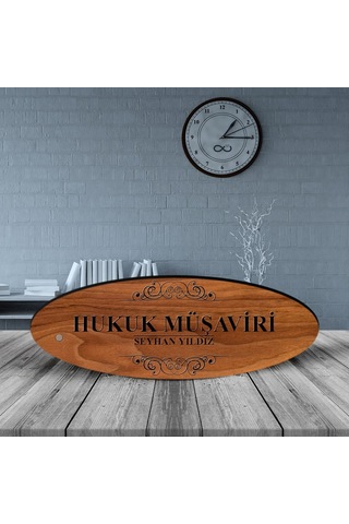 Kişiye Özel Mesleki Hukuk Müşaviri Ahşap Oval Masa İsimliği - 1