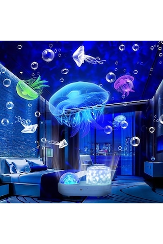 Honeybeeshop 6 In 1 Projeksiyon 1 Adet Yıldız Led Gece Lambası Projeksiyonu 3-12 Yaş Kız Erkek Çocuk Hediye Yatak Odası Dekor Mavi Noel İçin Ideal 16renk Şarj Edilebilir