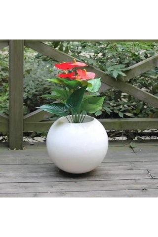 Fiber Saksı Beyaz Küre Yuvarlak Top Vazo Dekoratif Saksı Fiberglas 25 25cm